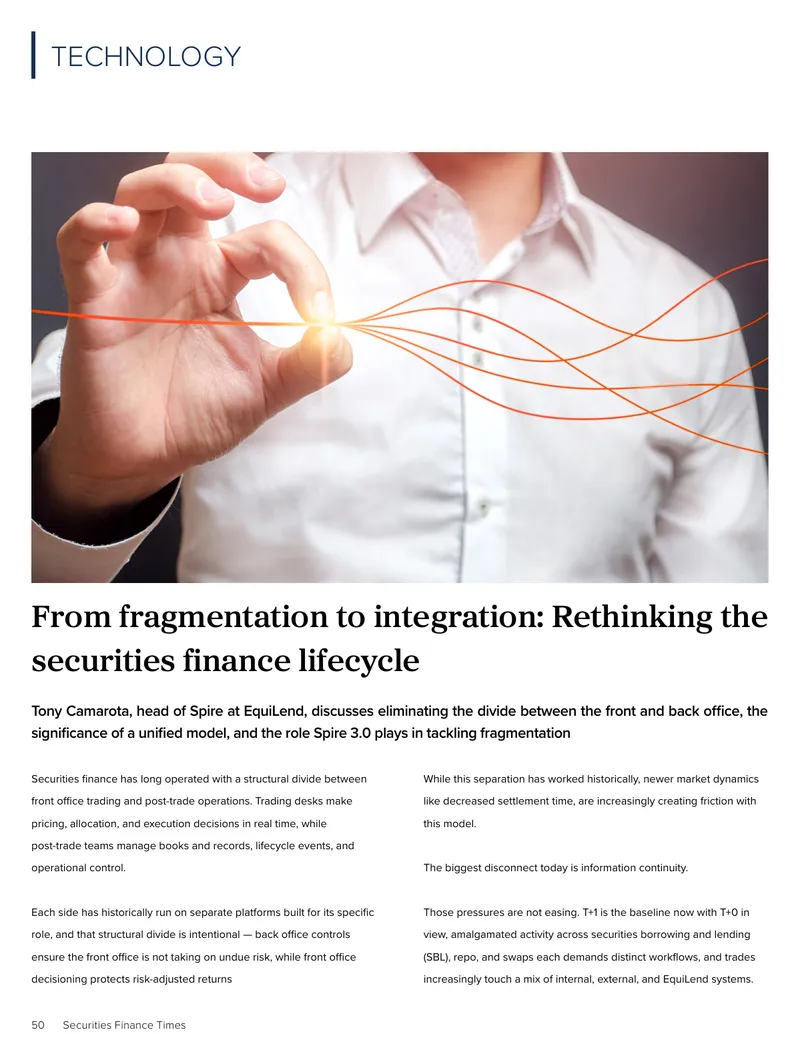 Integration of Front and Back Office in Securities Finance