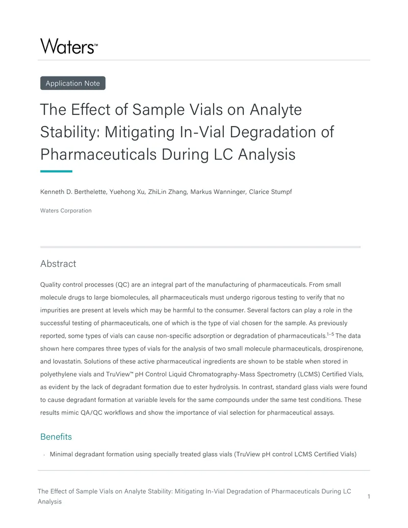 Effect of Sample Vials on Analyte Stability in Pharmaceuticals