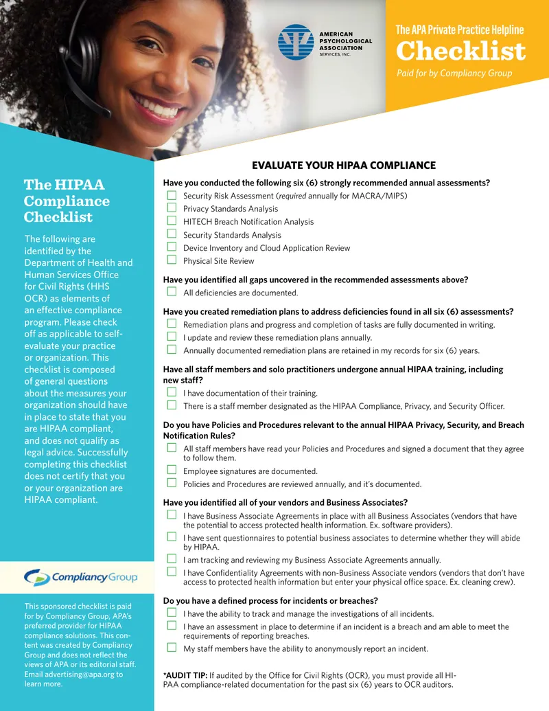 HIPAA Compliance Checklist for Organizations