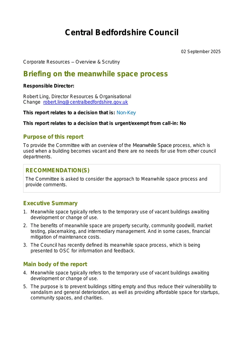 Meanwhile Space Process Overview Report