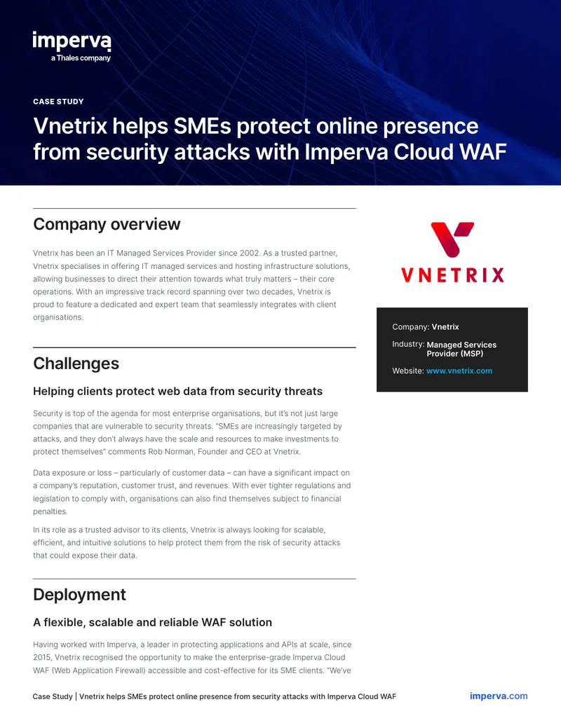 Vnetrix Case Study on Imperva Cloud WAF Deployment