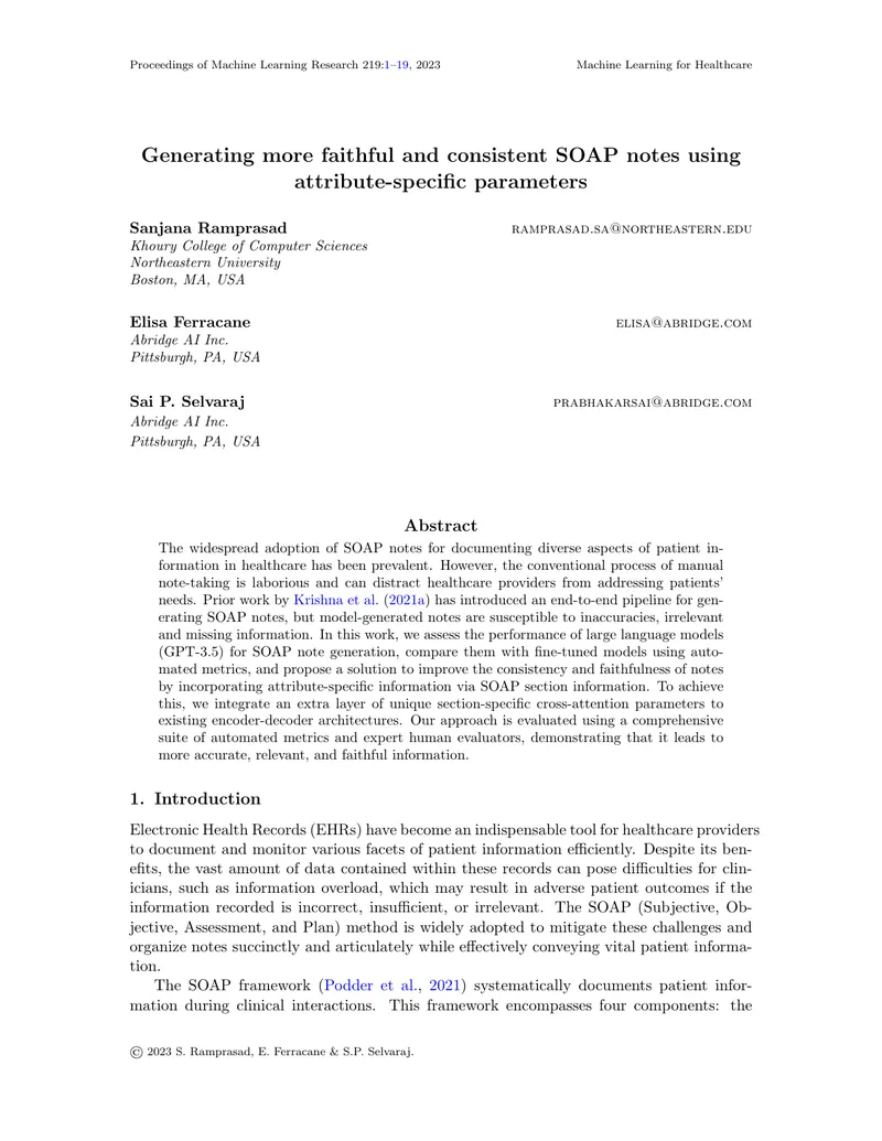 Machine Learning for Healthcare SOAP Note Generation