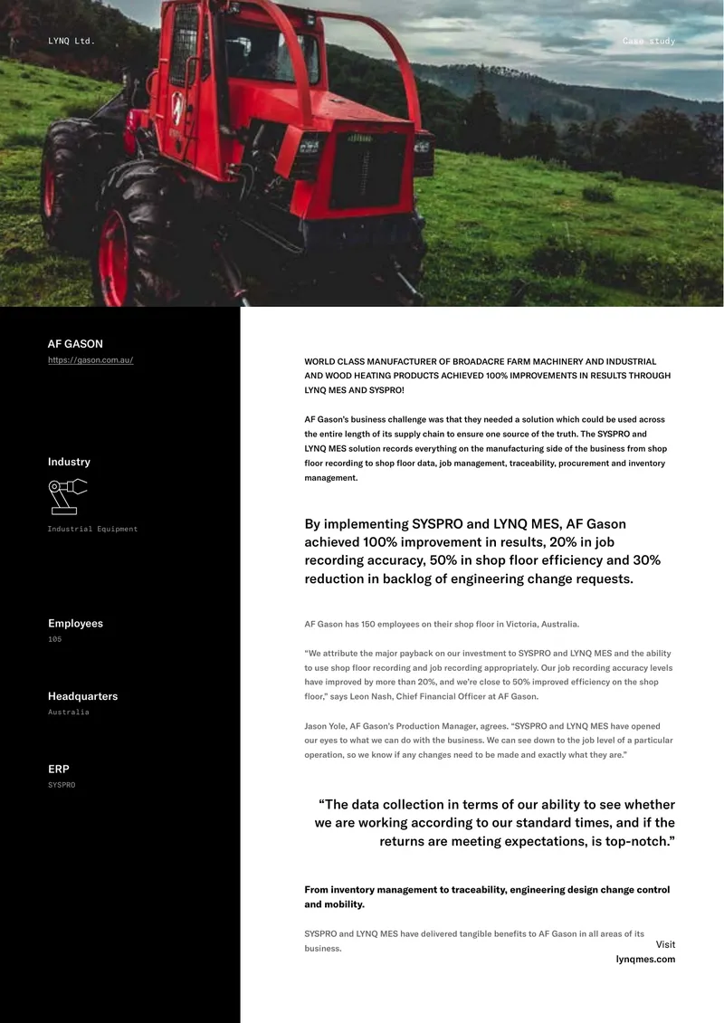AF Gason Case Study on SYSPRO and LYNQ MES Implementation