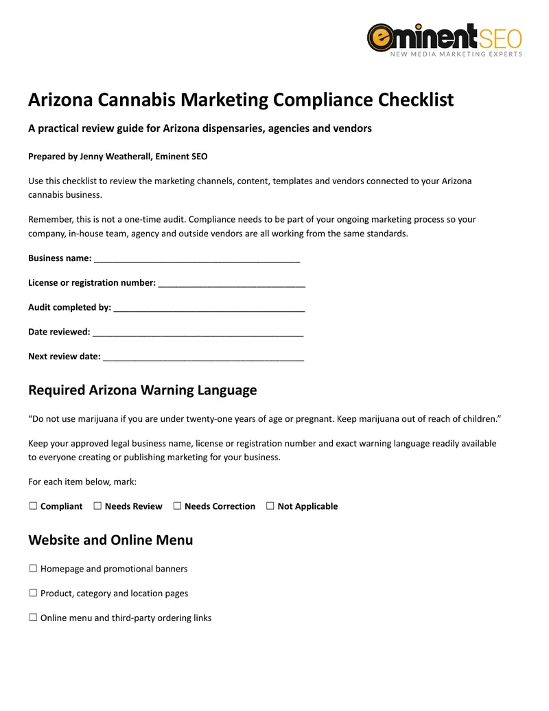 Arizona Cannabis Marketing Compliance Checklist
