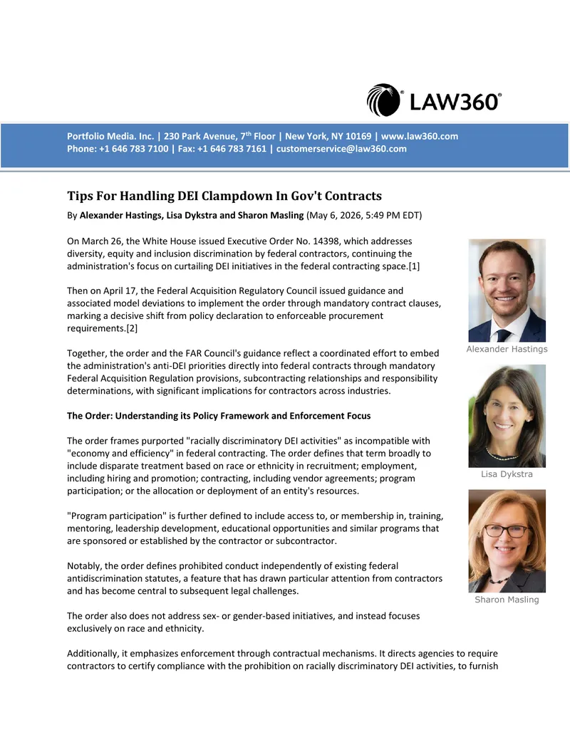 Tips For Handling DEI Clampdown In Government Contracts