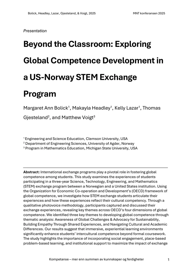Global Competence Development in STEM Exchange Programs