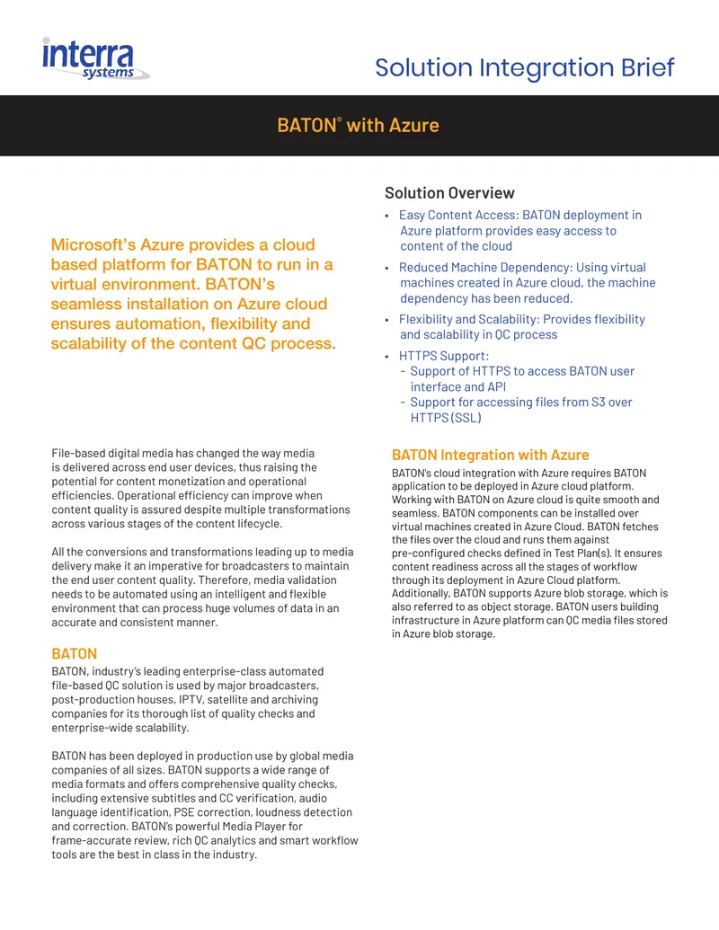 BATON Integration with Azure Cloud Platform