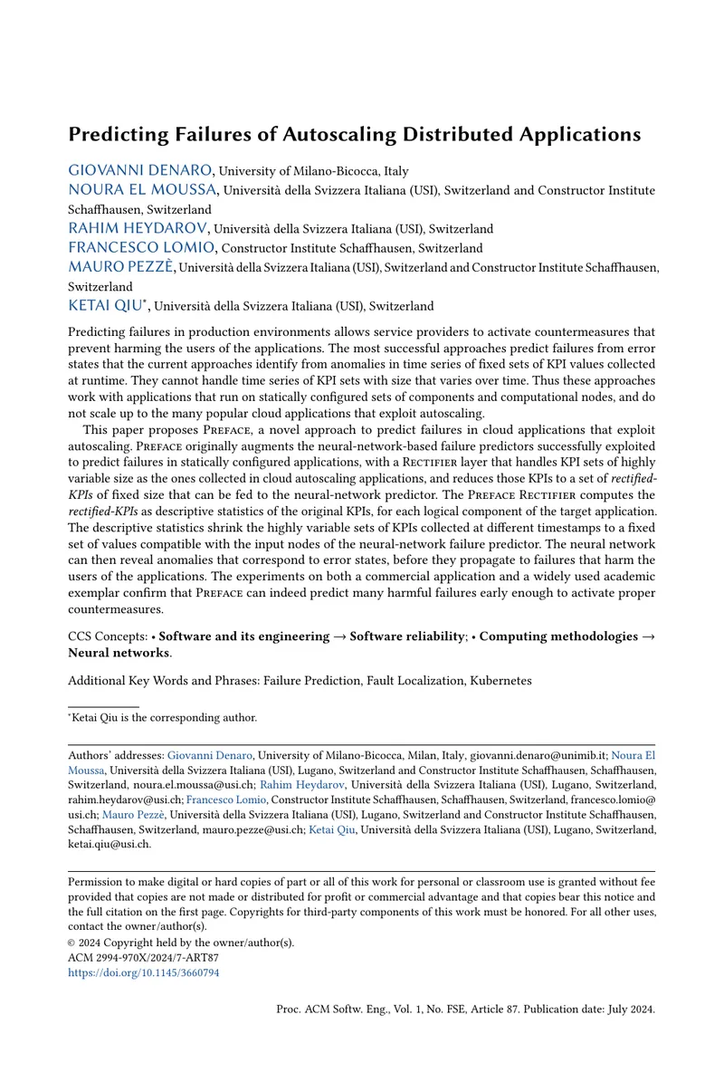 Predicting Failures in Autoscaling Distributed Applications