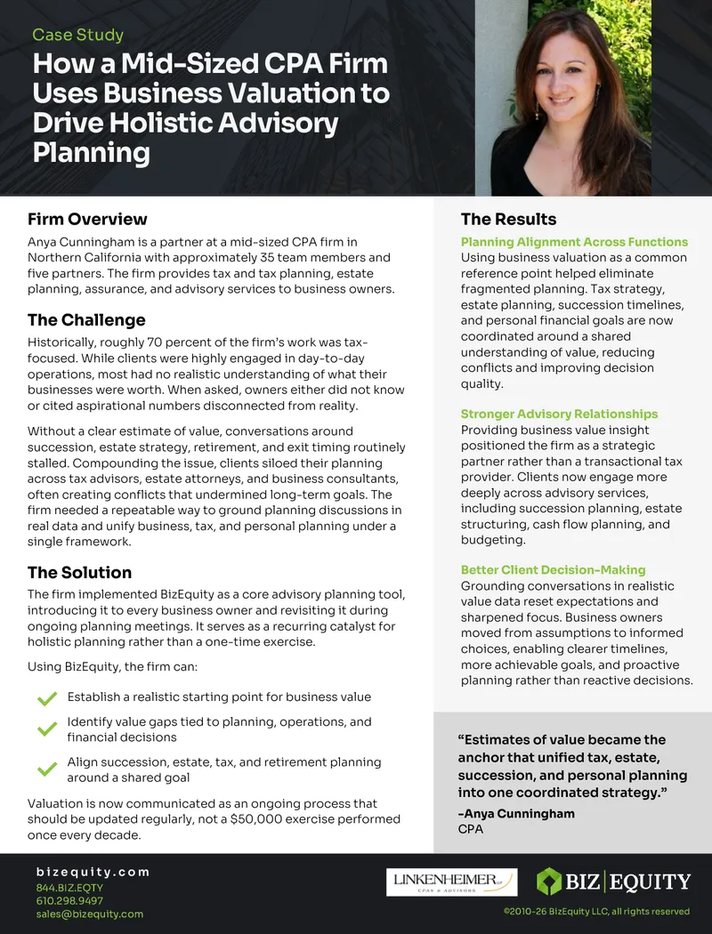 Business Valuation in Advisory Planning for CPA Firms