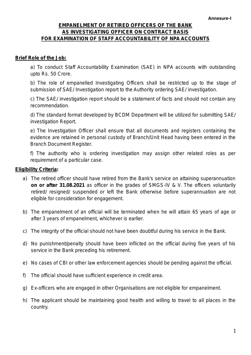 Empanelment of Retired Officers as Investigating Officers