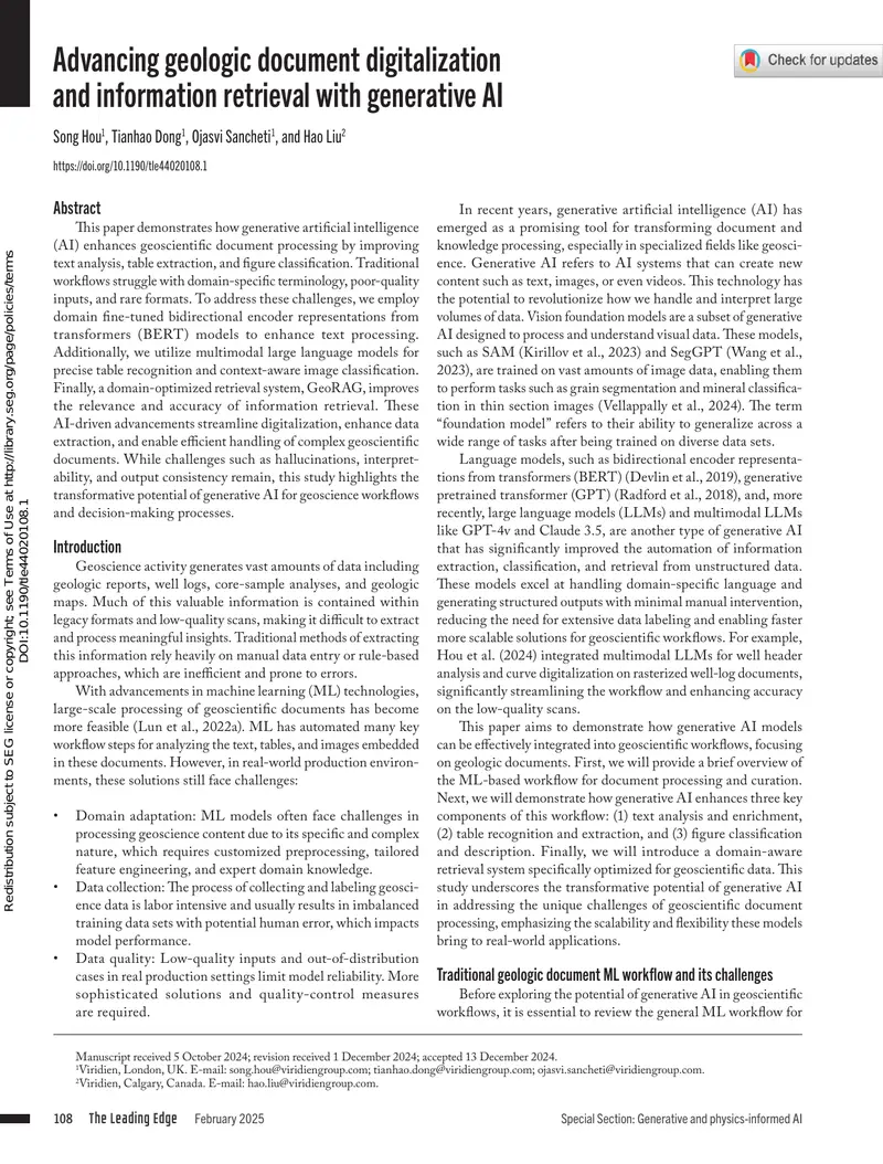 Generative AI in Geoscientific Document Processing
