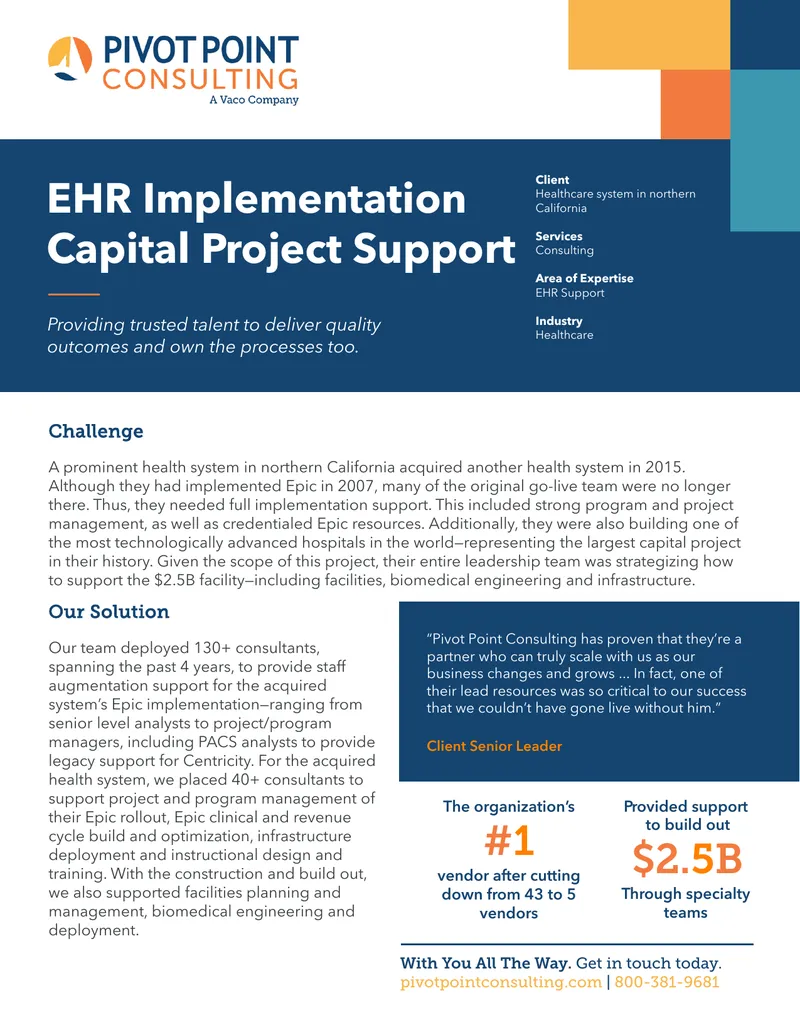 Consulting Support for Epic Implementation in Healthcare