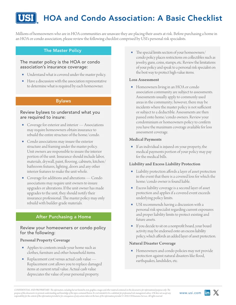 HOA and Condo Association Risk Management Checklist