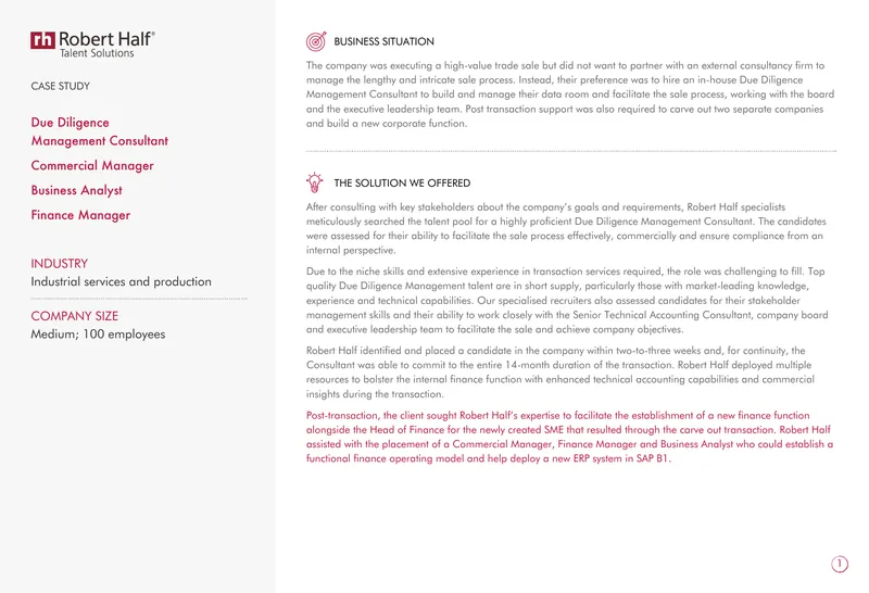 Due Diligence Management Consultant Case Study