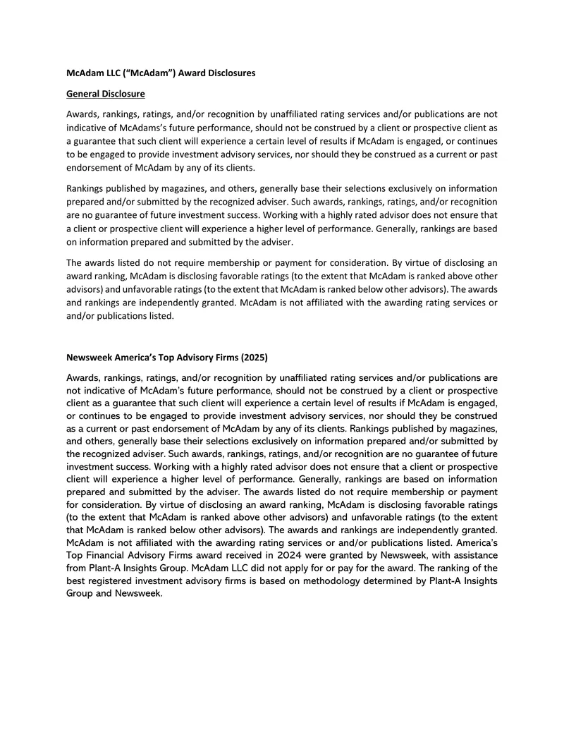 McAdam LLC Award Disclosures and Rankings