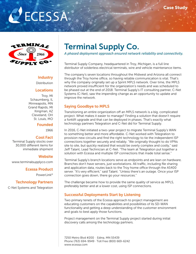 Network Transition Case Study for Terminal Supply Company