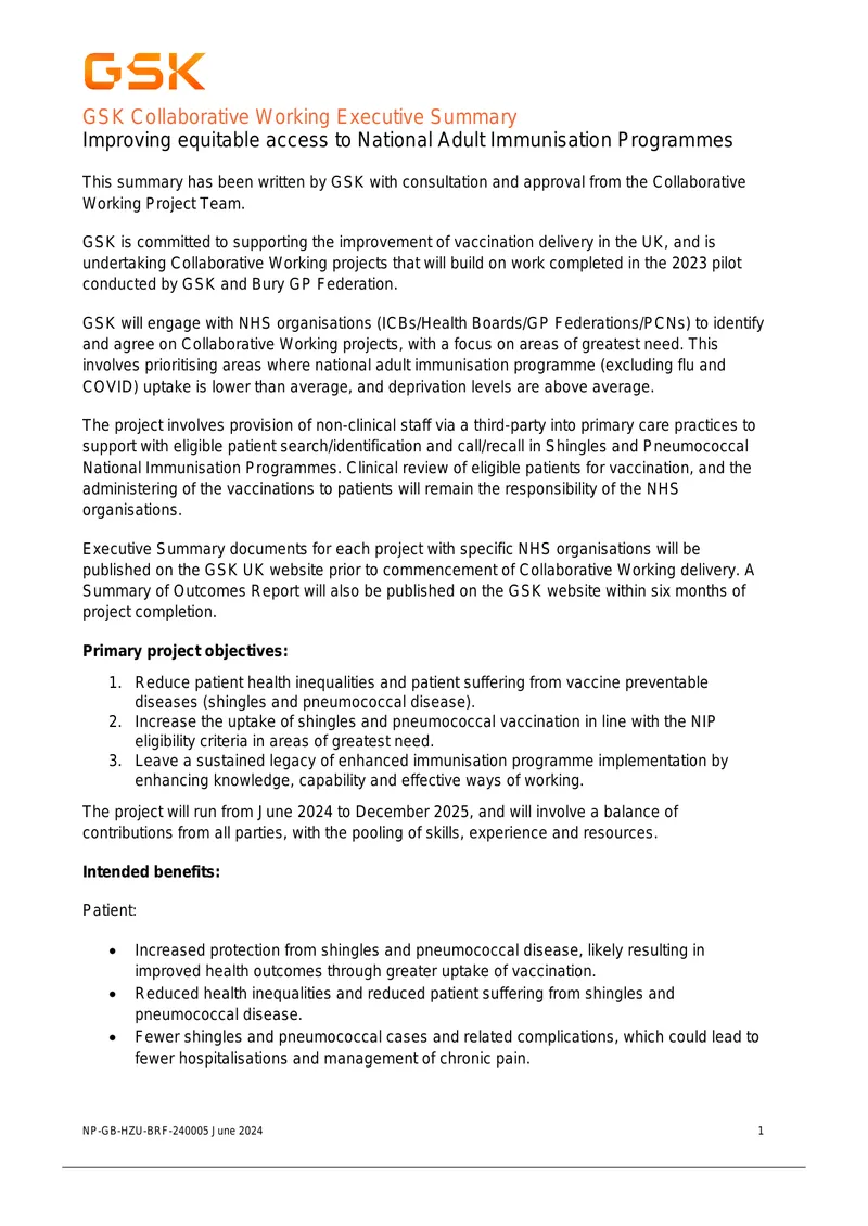 GSK Collaborative Working Executive Summary