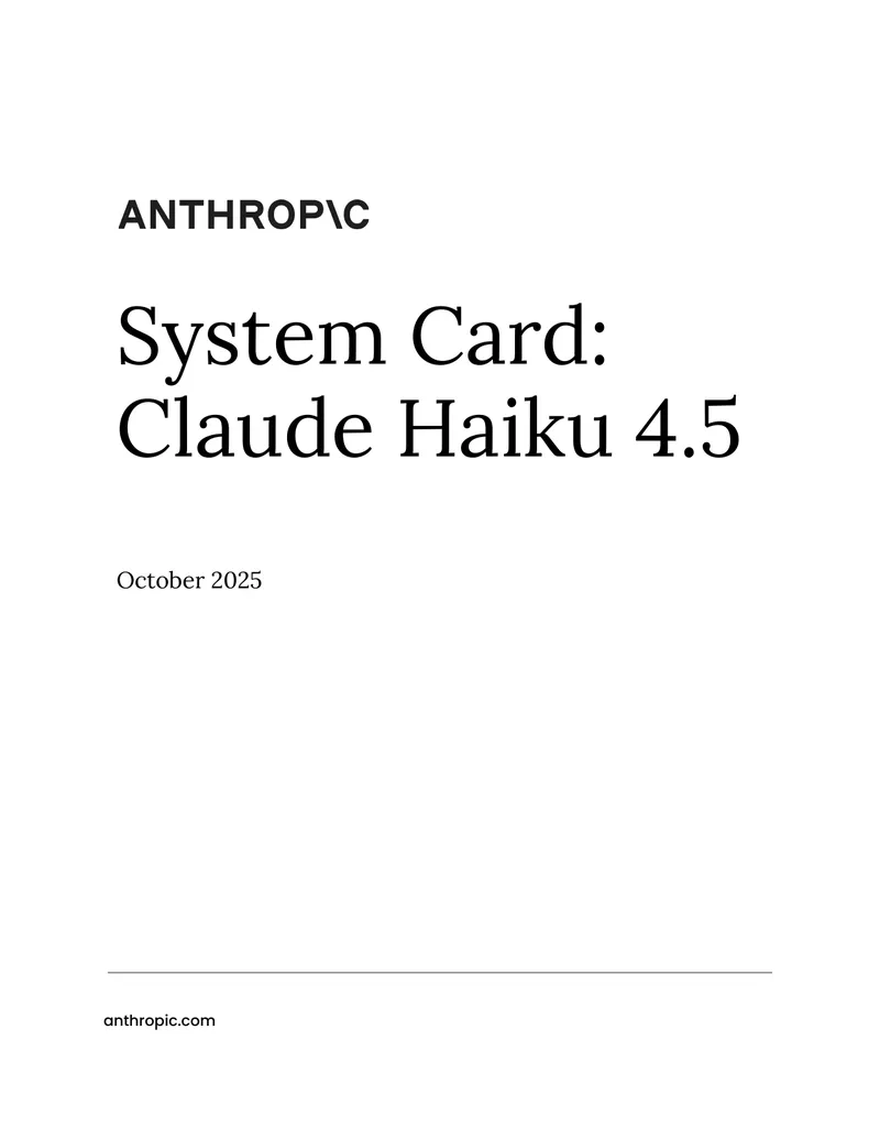 Claude Haiku 4.5 System Card Overview