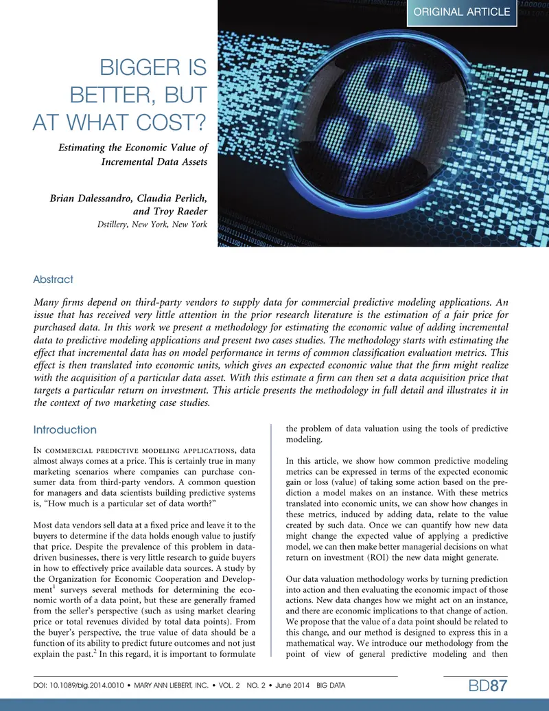 Estimating the Economic Value of Incremental Data Assets