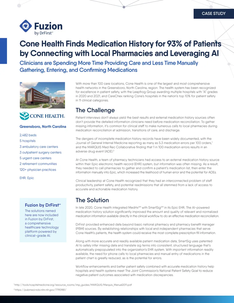 Cone Health Medication History Integration Case Study
