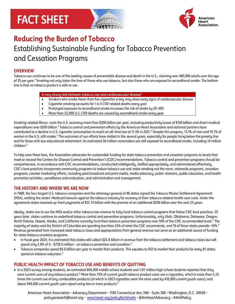 Sustainable Funding for Tobacco Prevention Programs