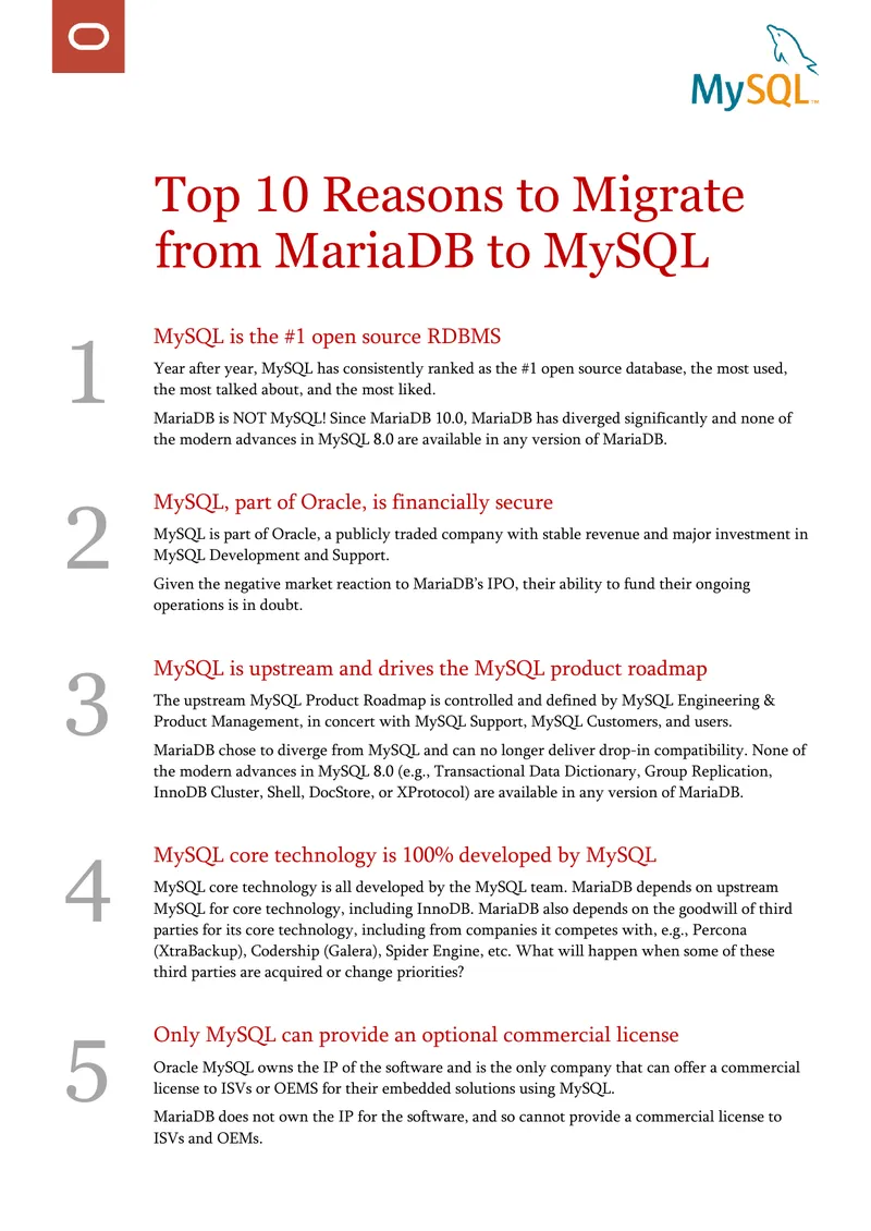 Top Reasons for Migrating from MariaDB to MySQL