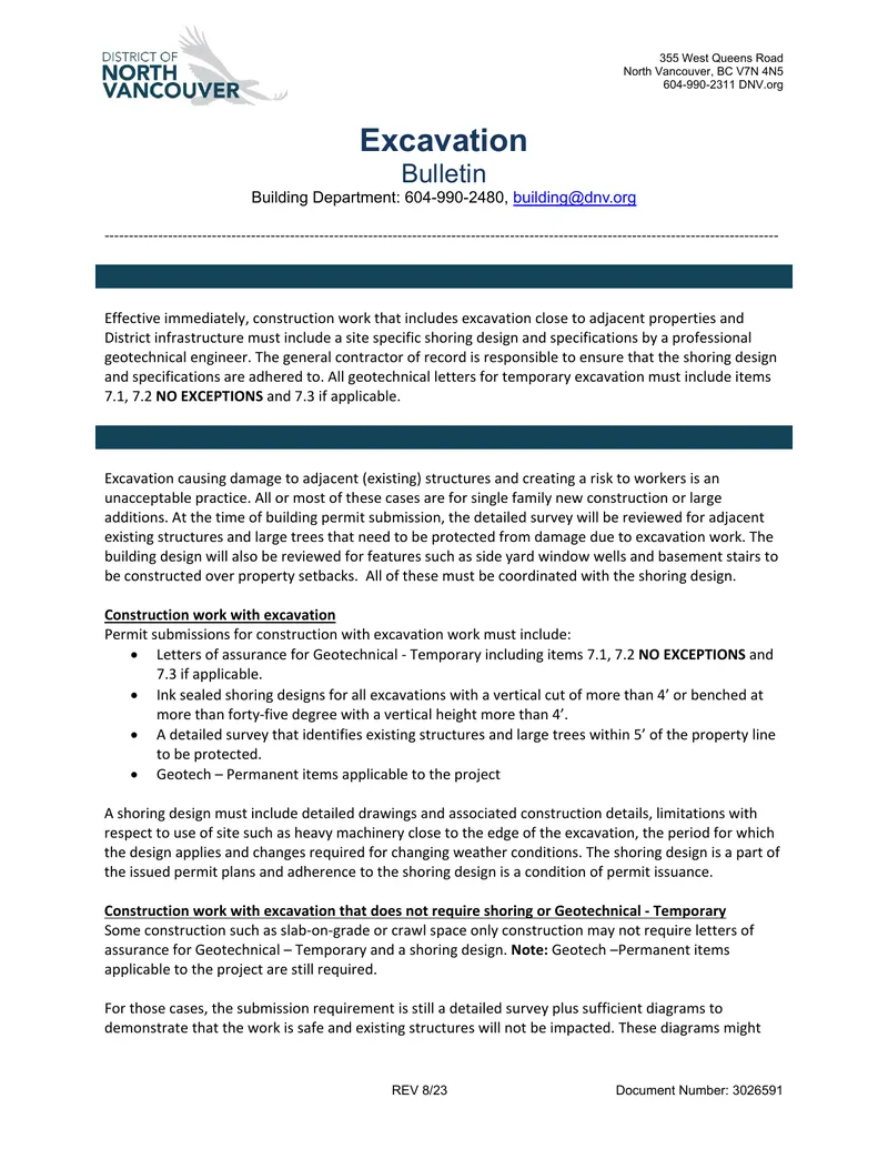 Excavation Bulletin for Construction Work