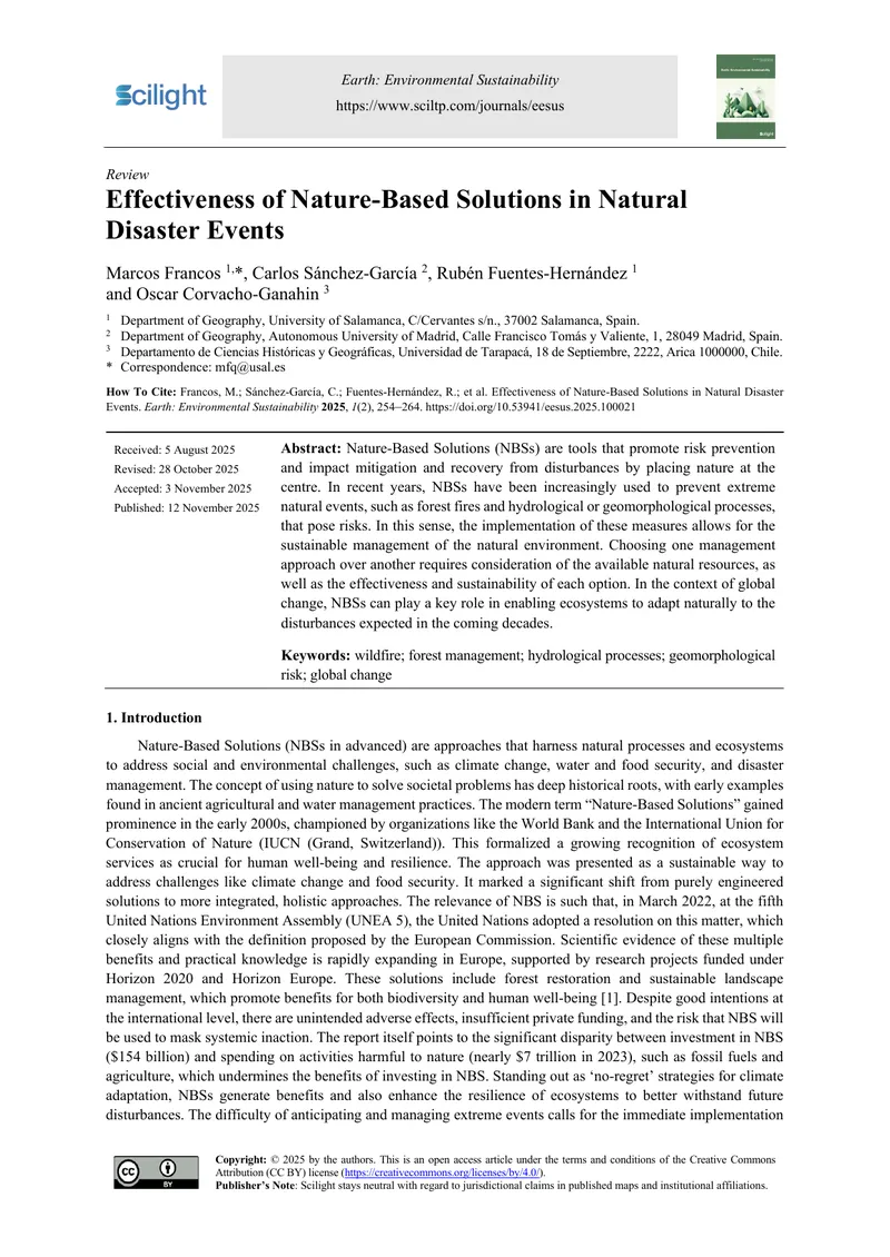 Effectiveness of Nature-Based Solutions in Natural Disaster Events