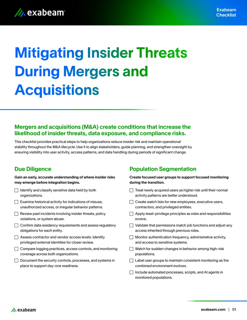 Checklist for Mitigating Insider Threats During Mergers and Acquisitions