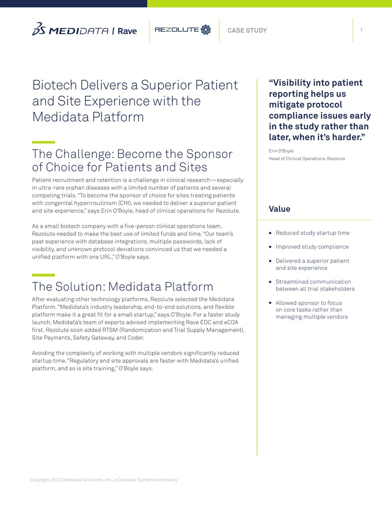 Biotech Enhances Patient and Site Experience with Medidata