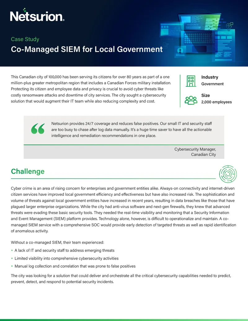 Co-Managed SIEM Implementation for Local Government