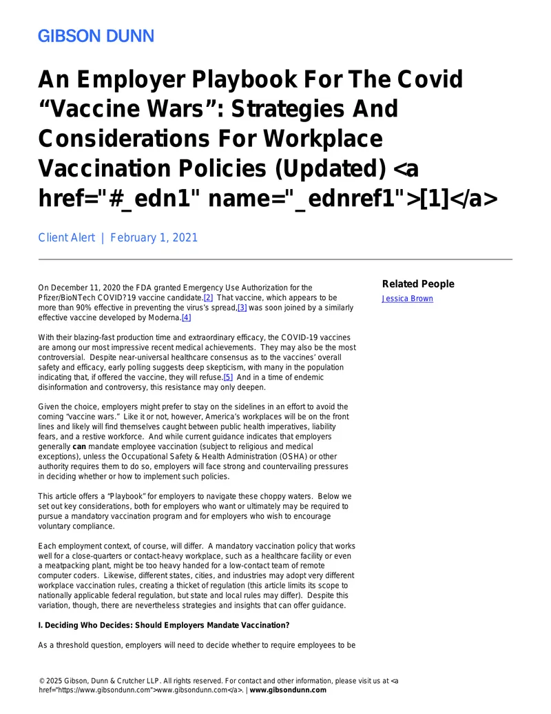 Employer Playbook for COVID-19 Vaccination Policies
