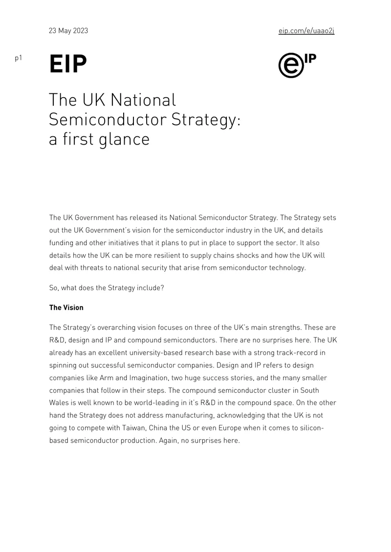UK National Semiconductor Strategy Overview