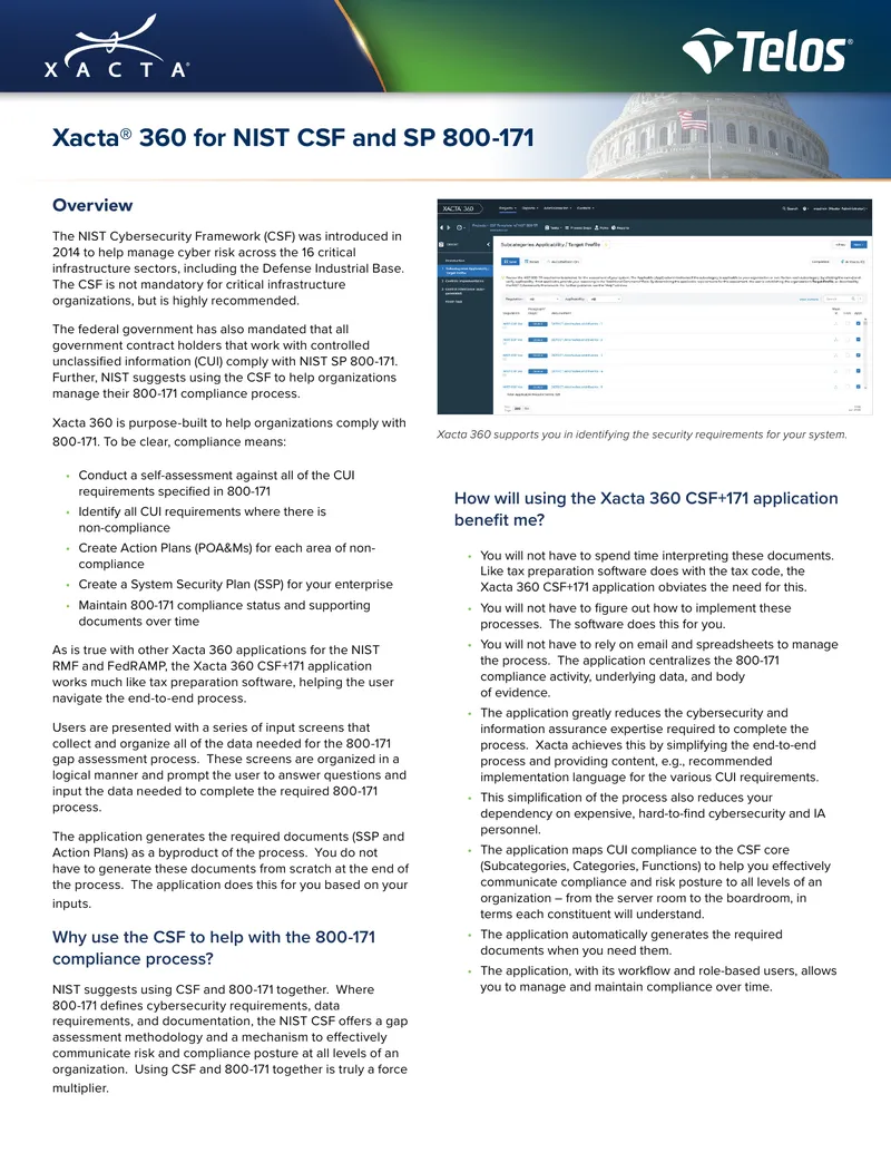 Xacta 360 Application for NIST CSF and SP 800-171 Compliance