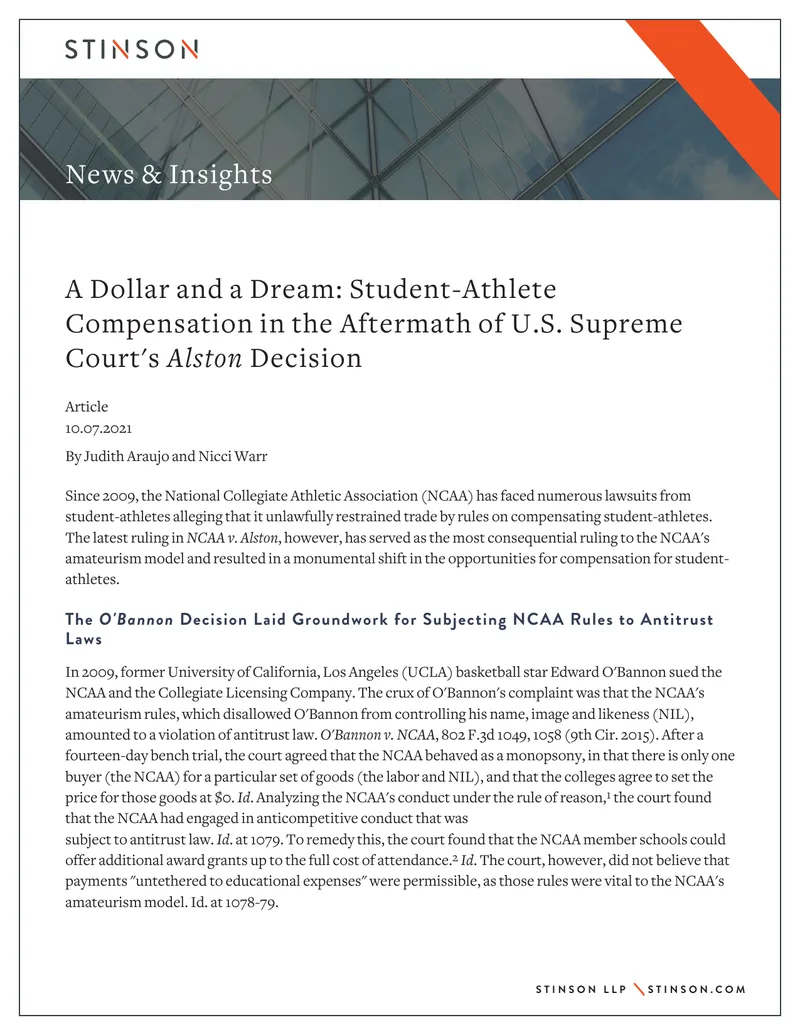 Student-Athlete Compensation Post-Alston Decision