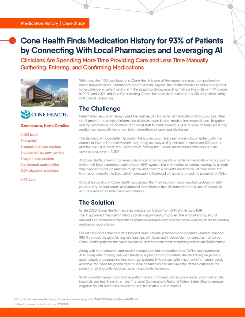 Cone Health Medication History Integration Case Study