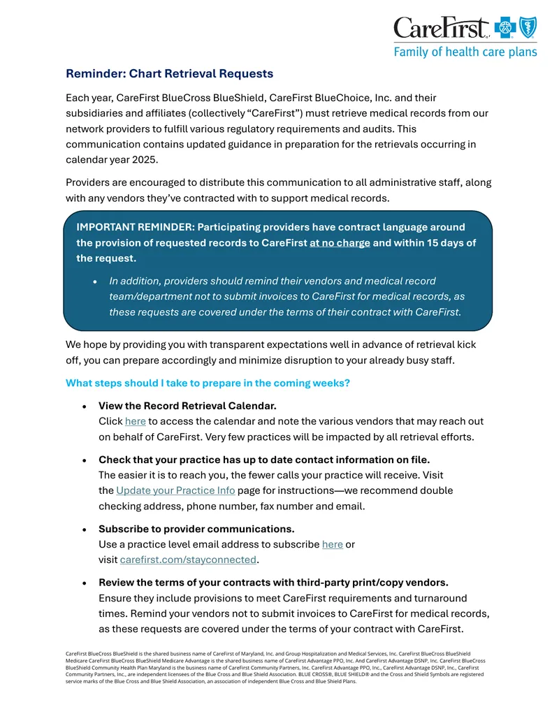 Guidance for Medical Record Retrieval Preparation