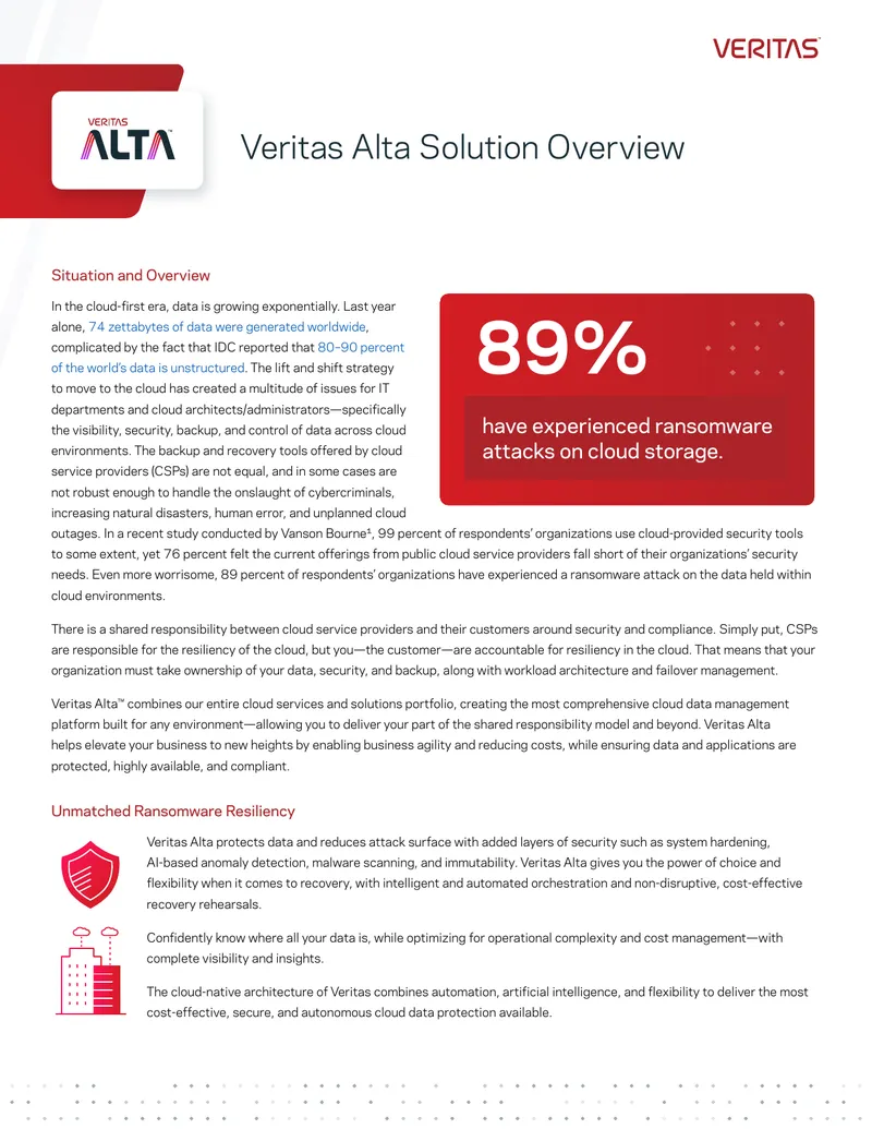 Veritas Alta Cloud Data Management Overview