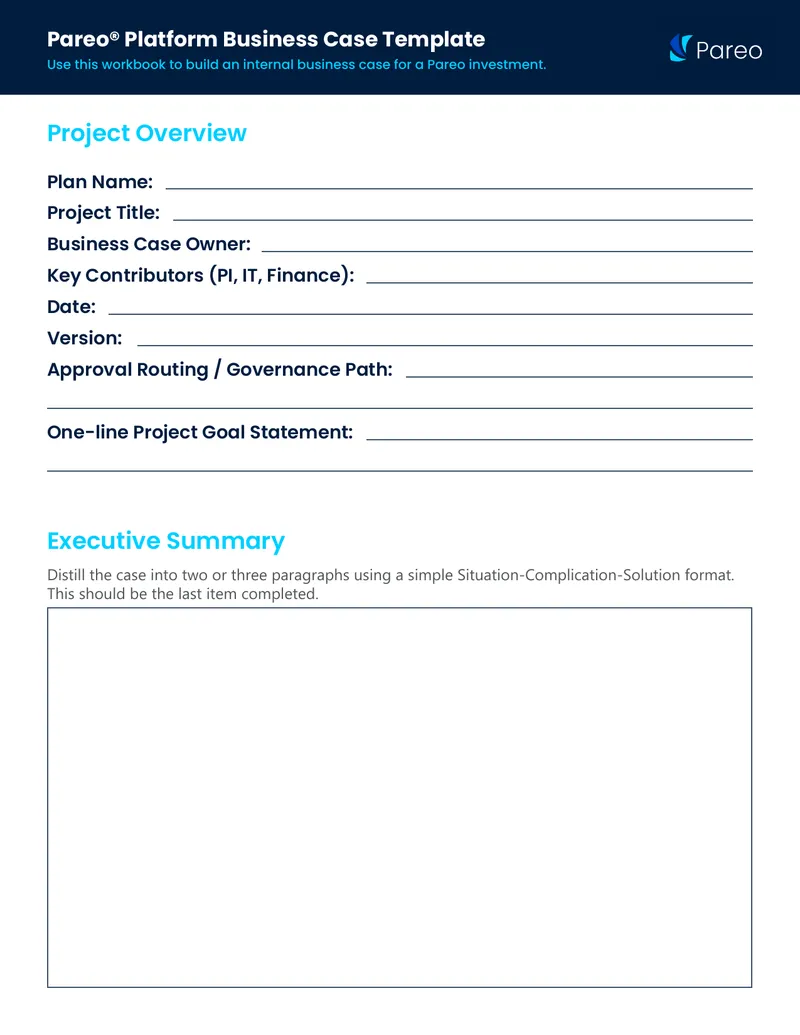 Pareo Platform Business Case Template