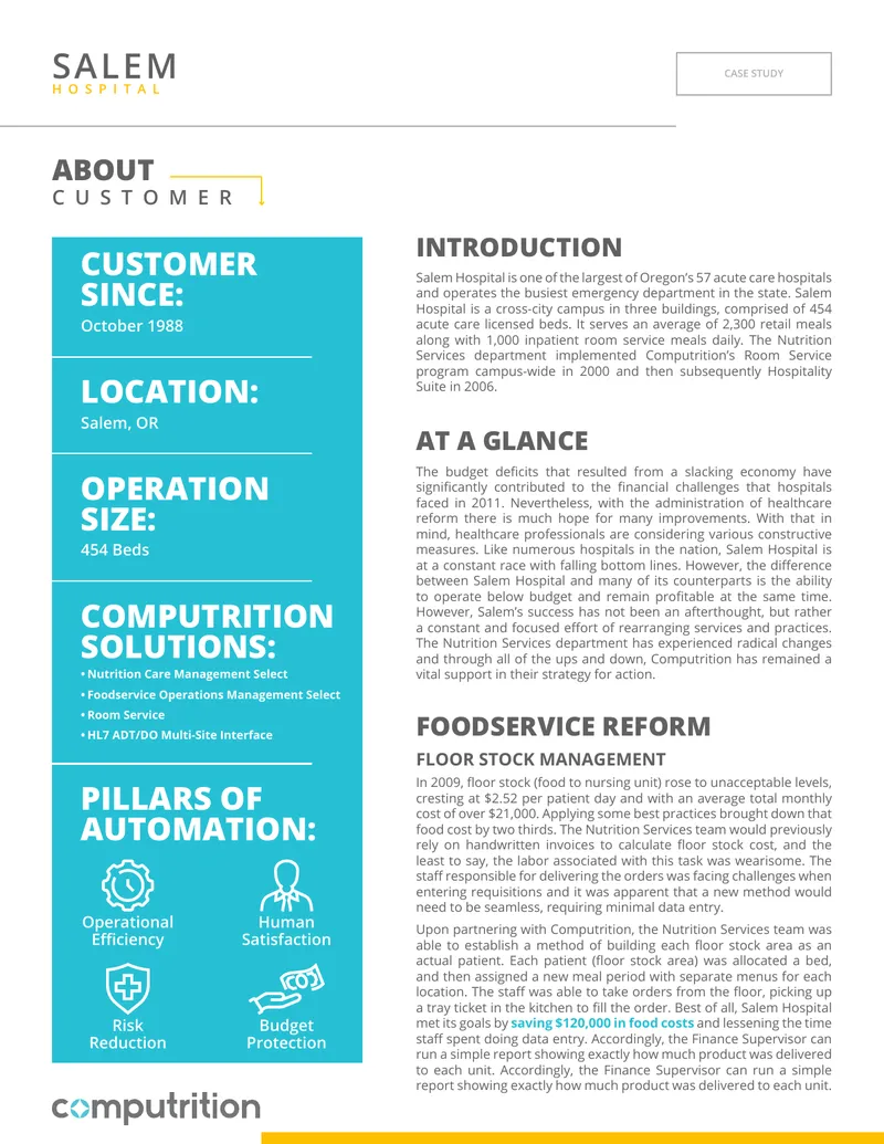 Salem Hospital Nutrition Services Case Study