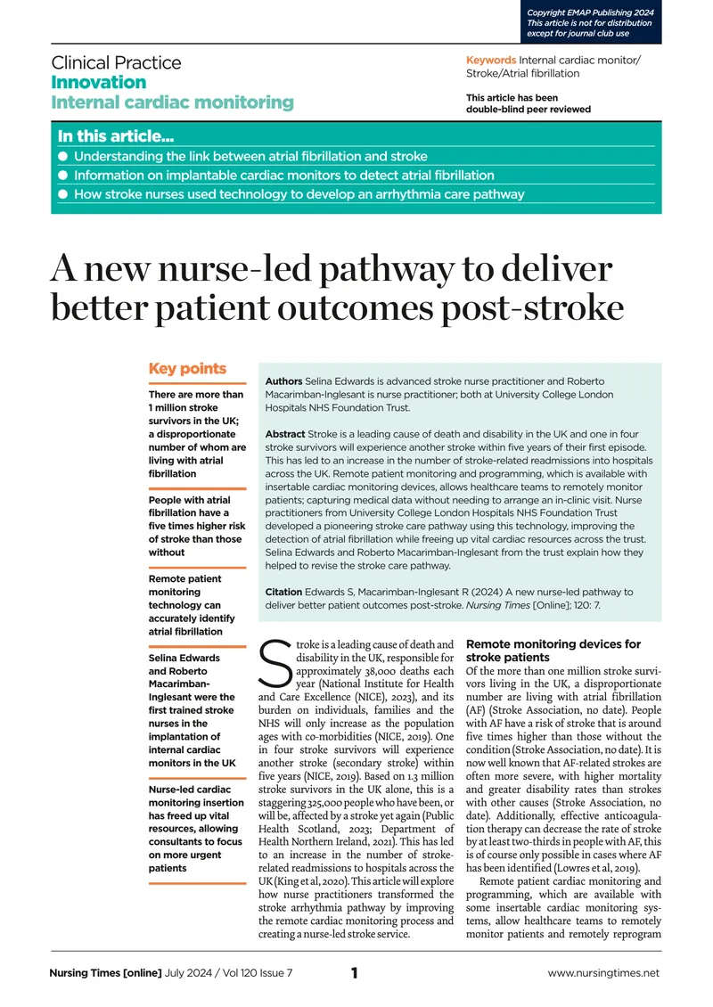Nurse-Led Stroke Arrhythmia Pathway Implementation
