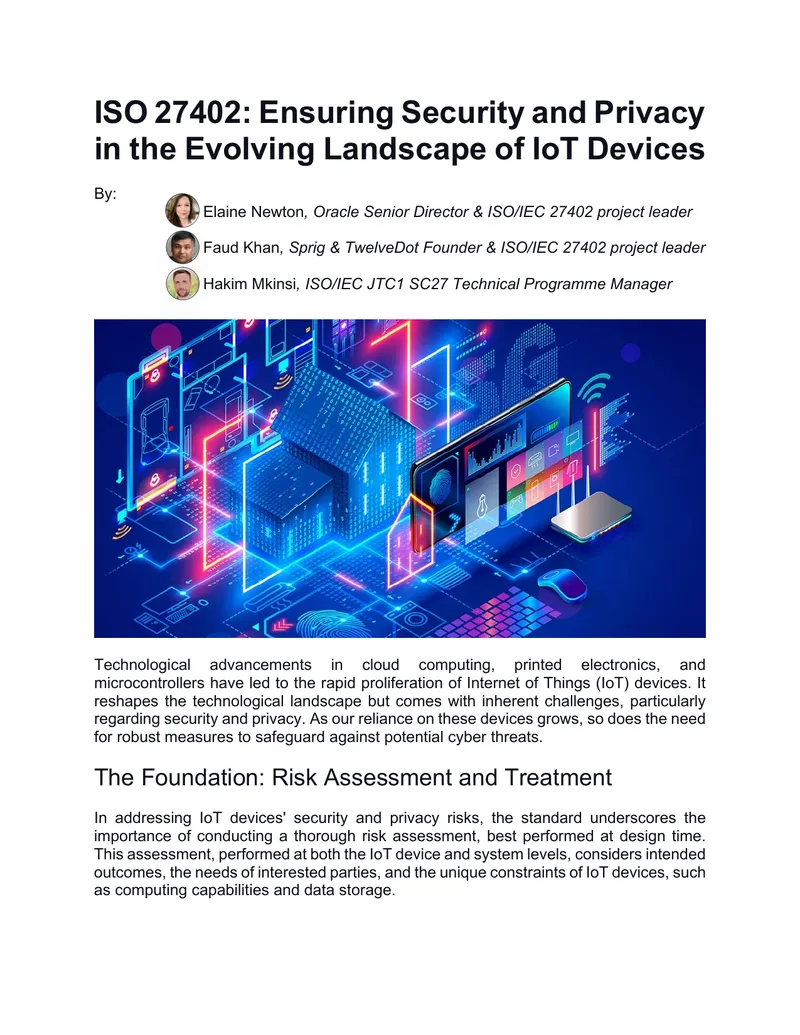 ISO 27402 Security and Privacy Standards for IoT Devices
