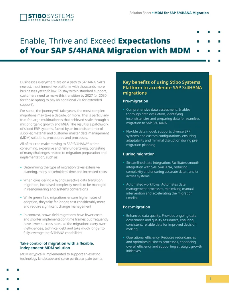 Key Benefits of Stibo Systems for SAP S/4HANA Migrations