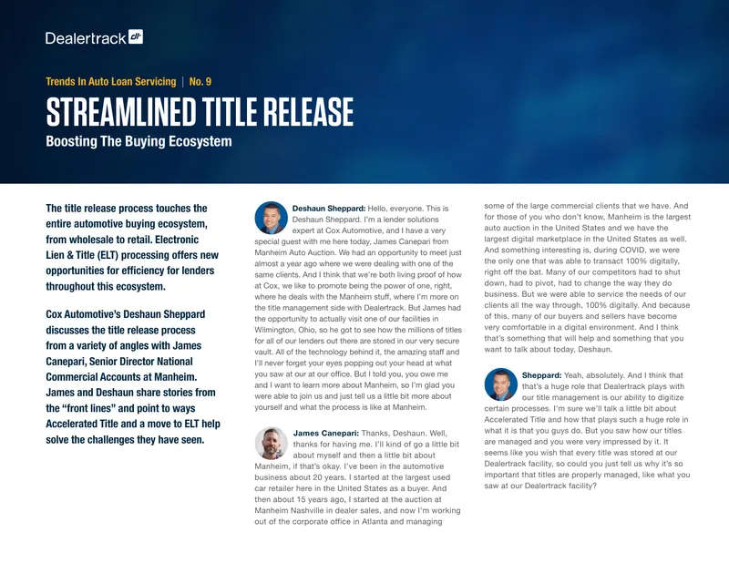 Streamlined Title Release in Auto Loan Servicing