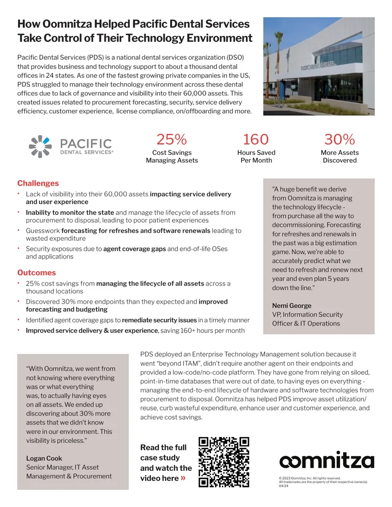 Oomnitza Case Study on Pacific Dental Services