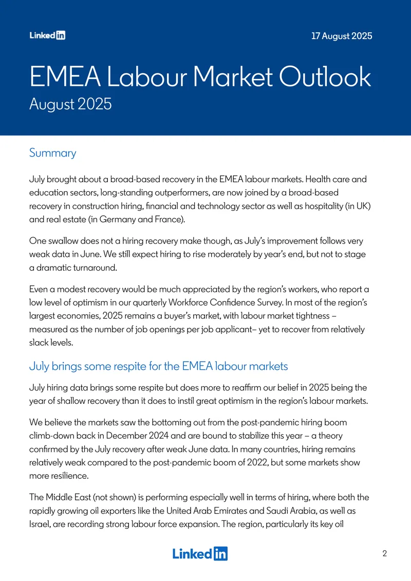 EMEA Labour Market Outlook August 2025