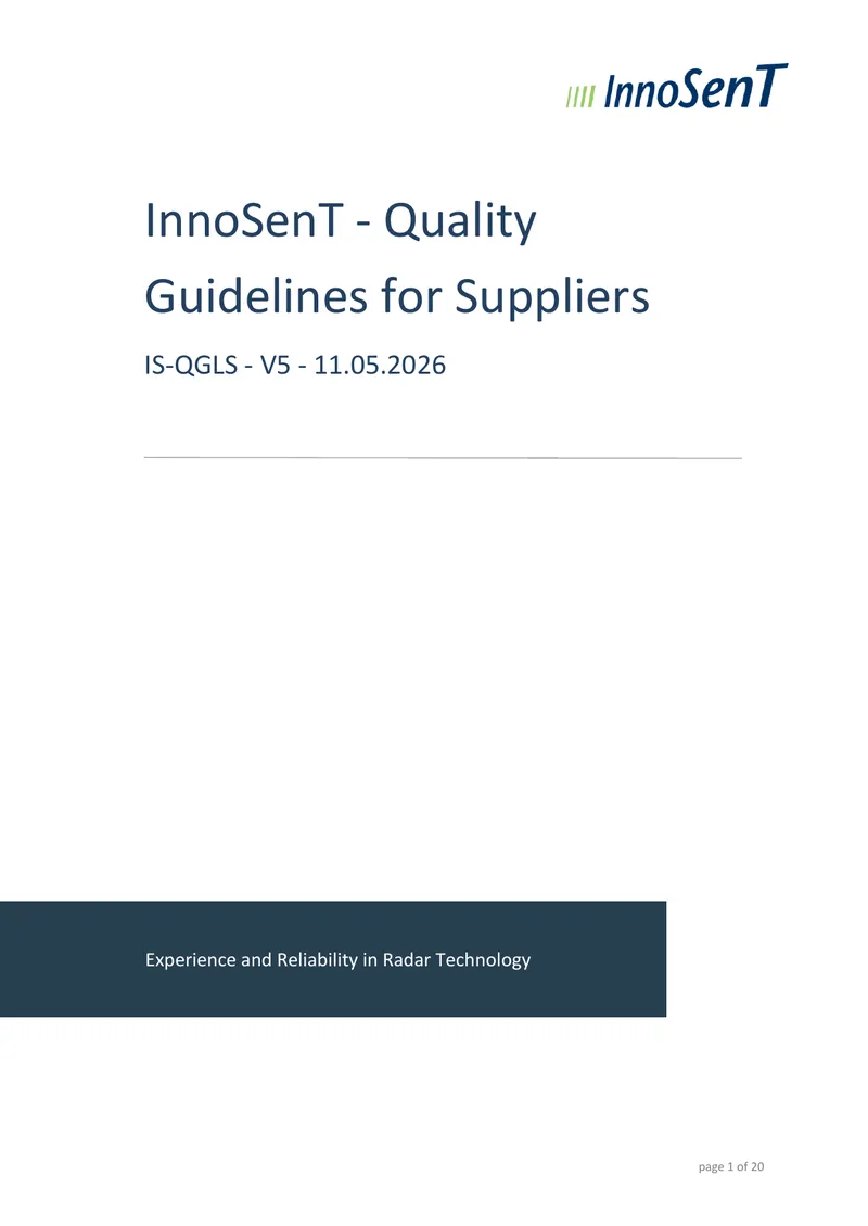 Quality Guidelines for Suppliers of InnoSenT