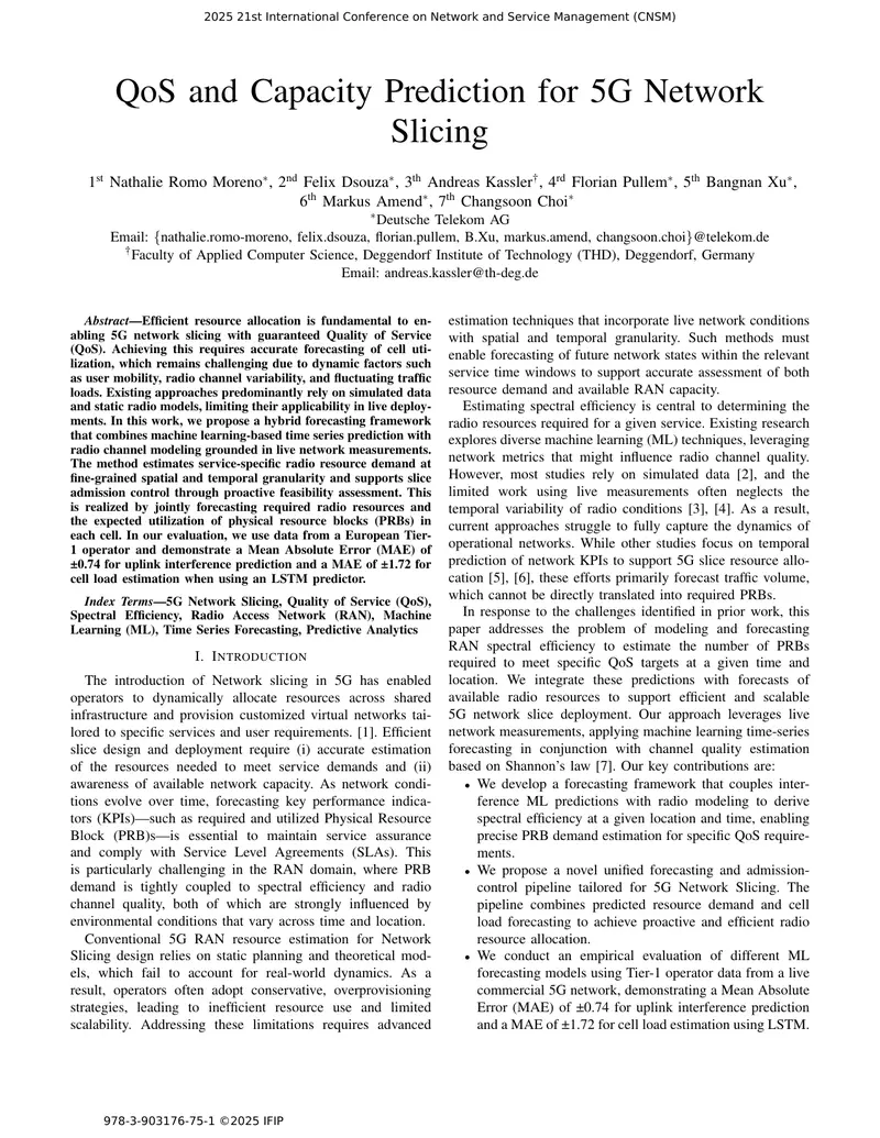 QoS and Capacity Prediction for 5G Network Slicing