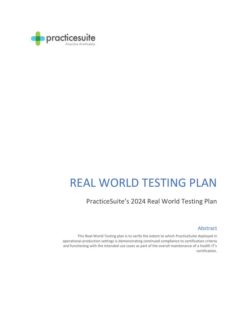 2024 Real World Testing Plan for PracticeSuite