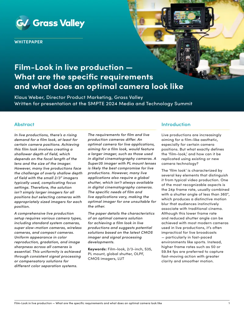 Optimal Camera Requirements for Film-Look in Live Production